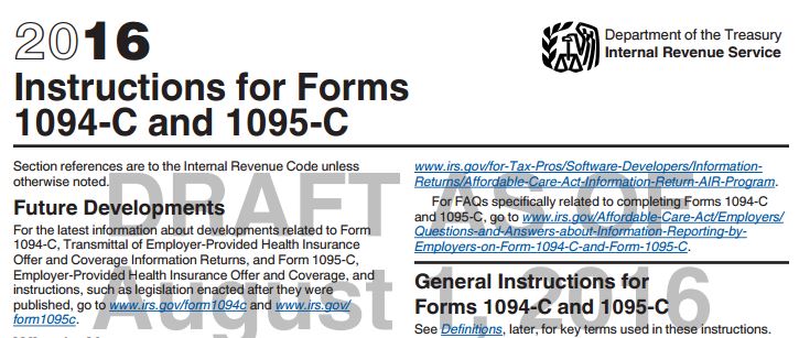 August 4 16 16 Draft Instructions For Forms 1094 C And 1095 C Released